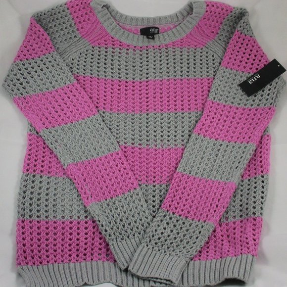 a.n.a   Grey & Orchid Pointelle Openwork Sweater - Picture 3 of 4